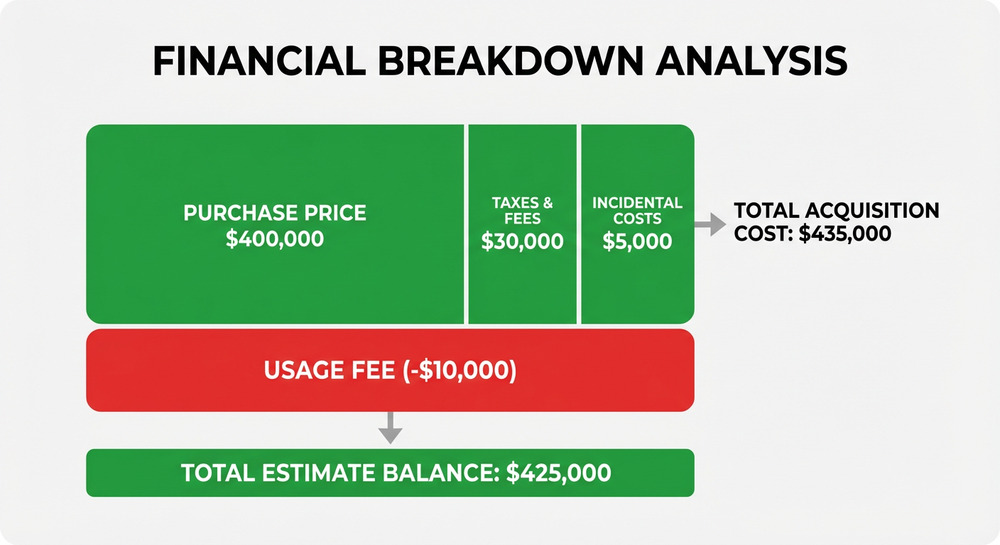 Breakdown of components included in a California lemon law buyback calculation