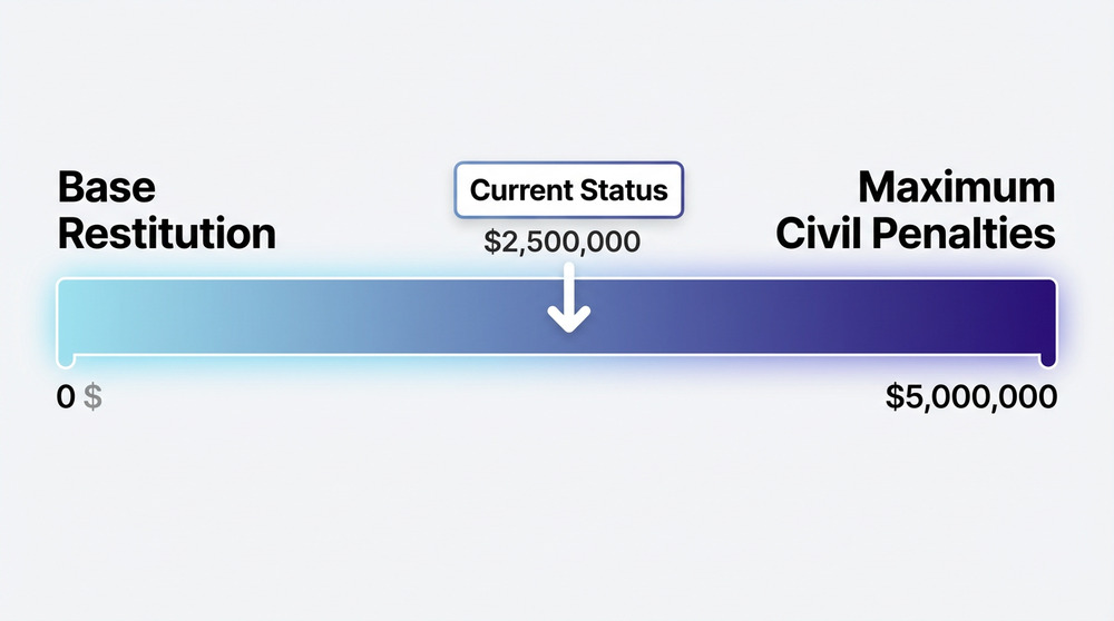 A scale showing base lemon law restitution on the low end and potential civil penalties on the high end