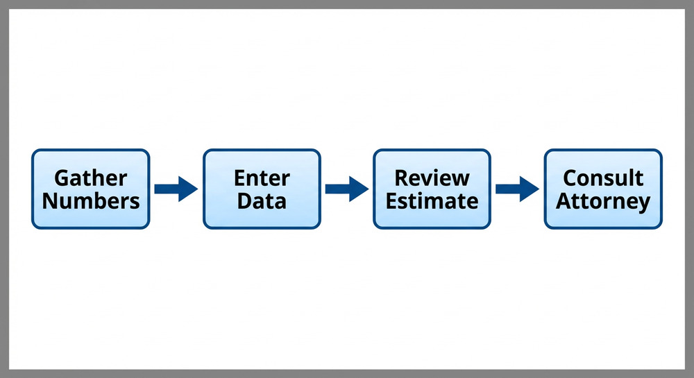 Flowchart outlining the 4 steps of calculating a lemon law refund from gathering data to contacting a lawyer