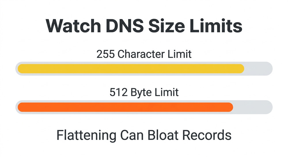 Progress bars filling up to show the 255 character limit and 512 byte limit of DNS TXT records